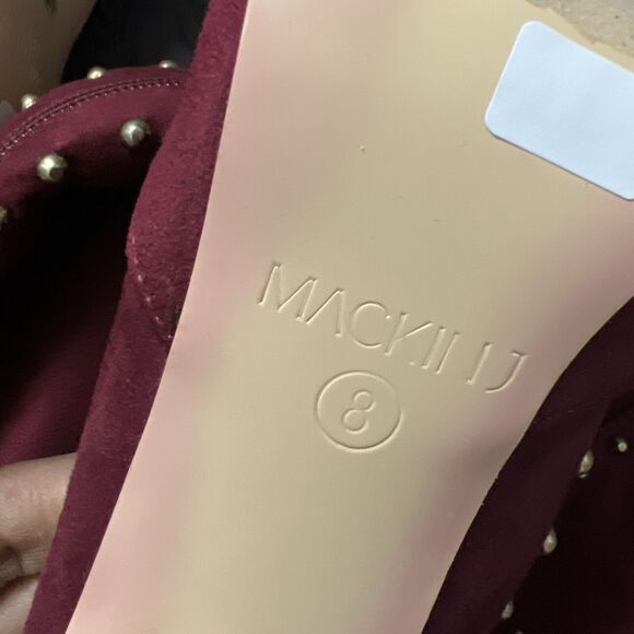 MACKIN J 181-1 Maroon Faux Suede Thigh High Pointy Toe Studded Stiletto Boot SZ8 - Picture 12 of 12